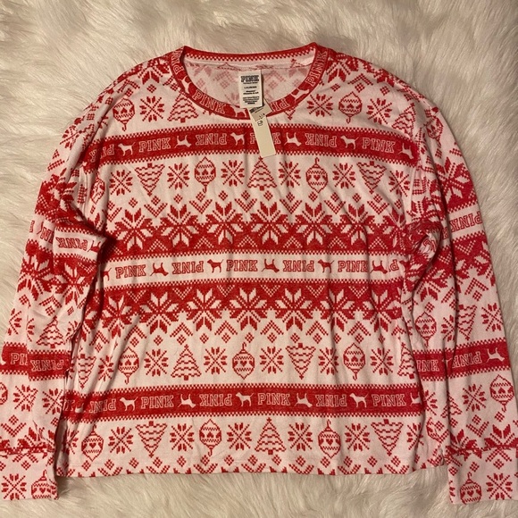 PINK‎ Victoria's Secret Pajamas Shirt Womens Size Large Christmas Pajamas - Picture 1 of 5